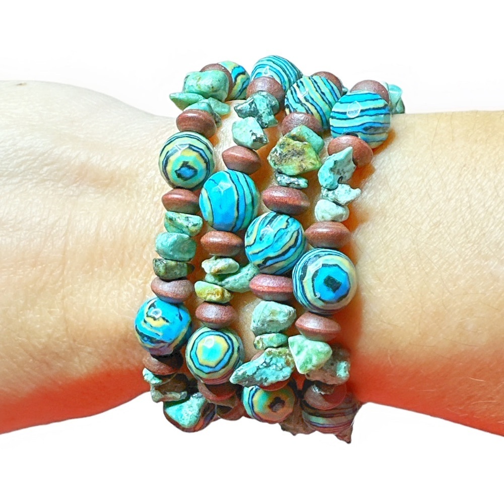 NWT Handmade Tribal Love Turquoise Gemstone Bracelet 4 Piece Set​